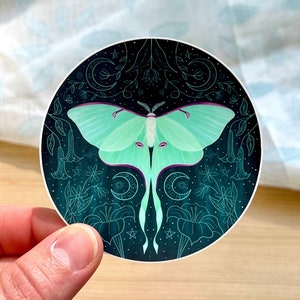 Vinyl sticker, Luna Moth Sticker, waterproof and weather resistant, laptop accessory, water bottle accessory, 3"