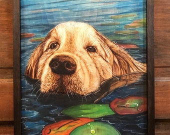 Custom pet portrait, wood burning and watercolor, pet portrait, pet memorial wood burning, custom art, pyrography