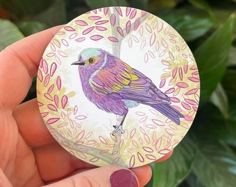 Bird magnet, illustrated magnet, fridge magnet, fridge decor, 3" round magnet