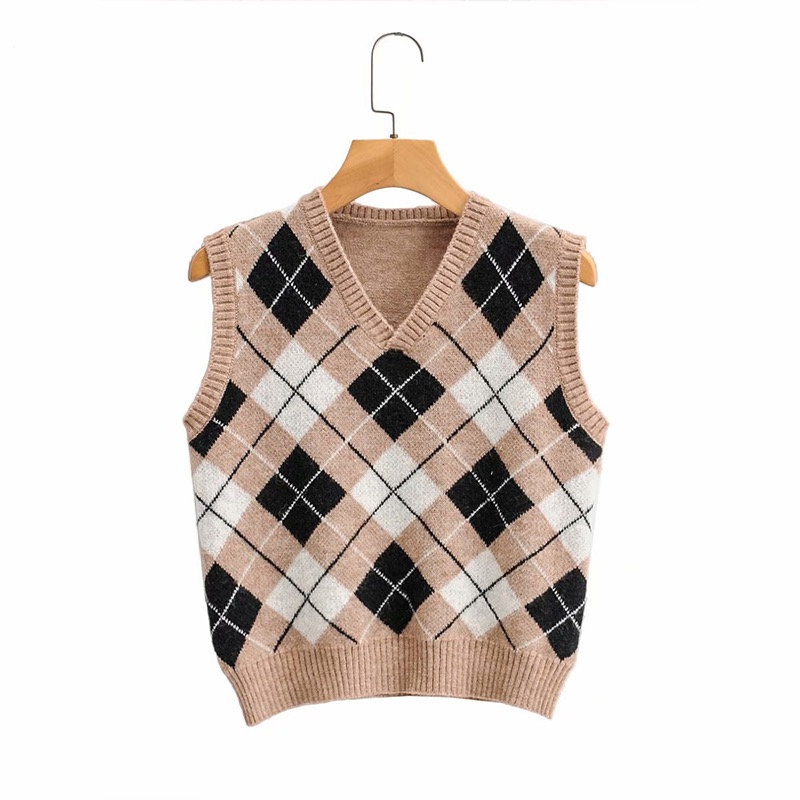 Brown Argyle Plaid V Neck Knitted Sweater Vest | Etsy