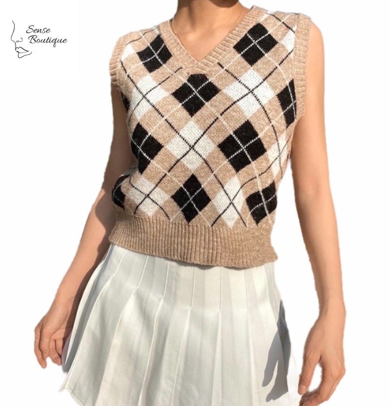 brown v neck sweater vest