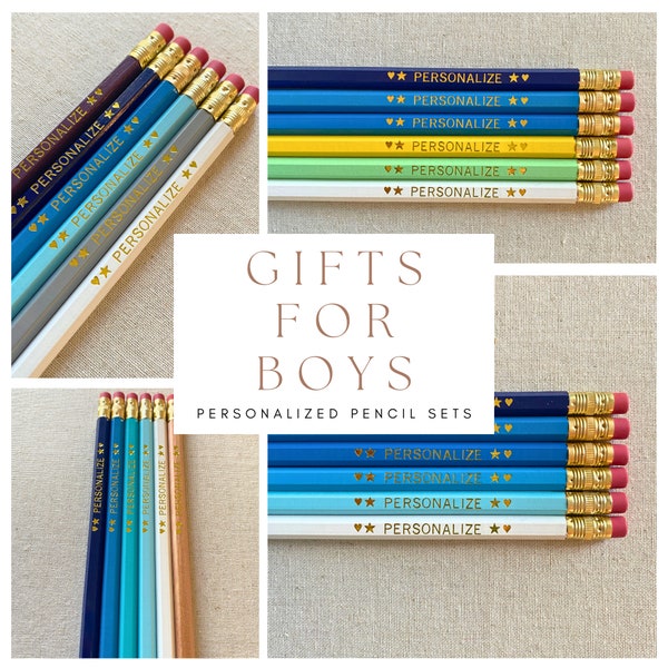 Personalized Pencils, Stocking Stuffer, Gift for Boys, for Tween, Christmas Gift for Kids, Blue Pencils, Cool Boys Gift, Gift under 10