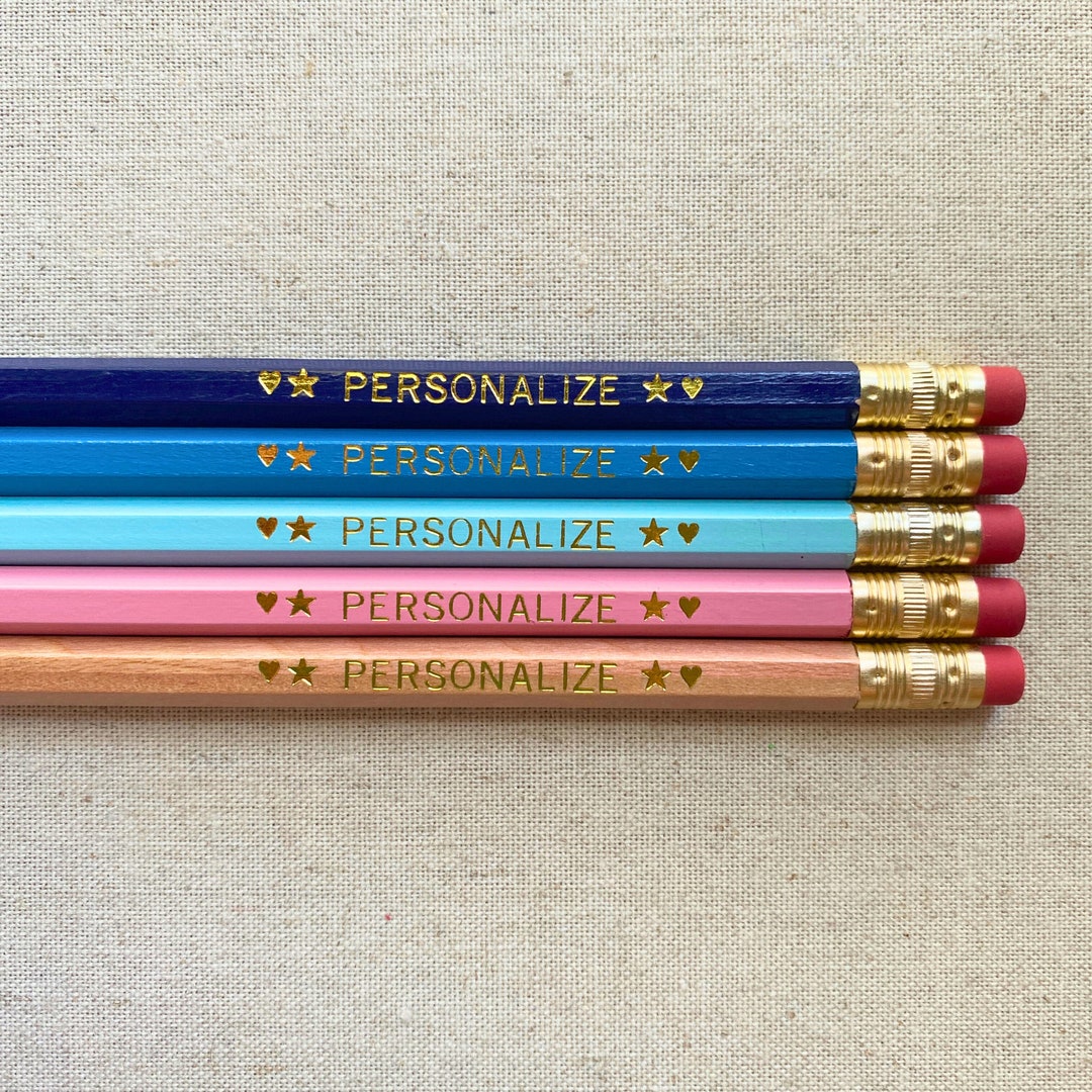 Personalized Pencil Set, 5 Custom Gold Foil Stamped Pencils for