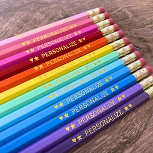 Personalized Pencils, 12 Pencil Set, Tween Girl Gift, Gift for Teachers, Stocking Stuffer, Christmas Gift for Kids, RAINBOW SHERBERT