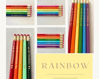 Rainbow Personalized Pencils, Bright Stationery with Name, Kindergarten Gift, Back to School Supplies, Stocking Stuffer for Kids