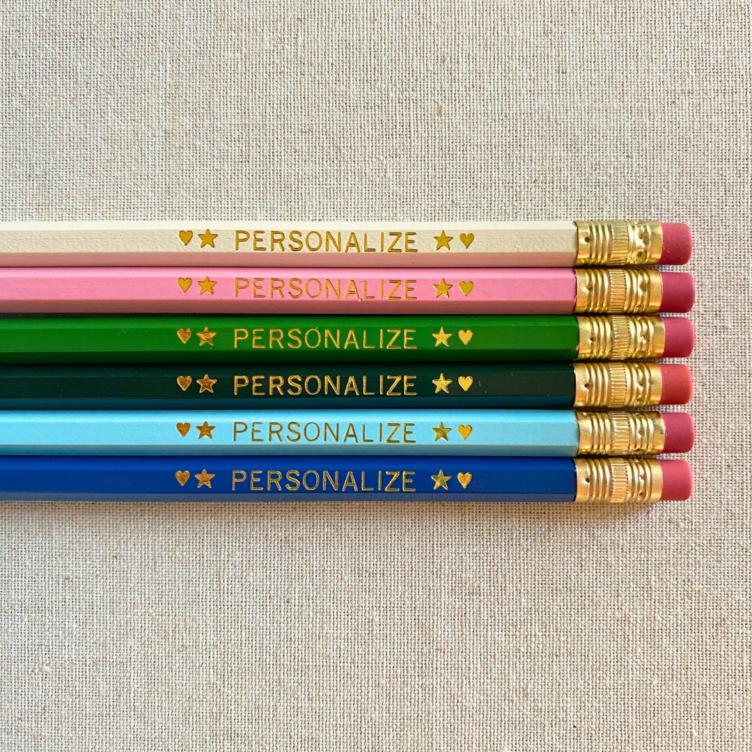 Personalized Pencil Set, 6 Custom Gold Foil Stamped Pencils for