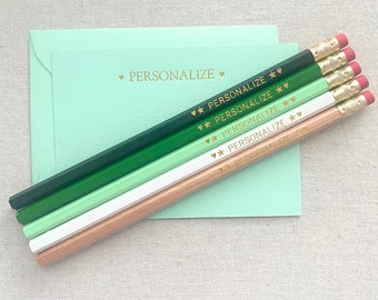 Personalized gold foil stamped notecard and pencil gift set, Thank you teacher gift, Teacher Appreciation Gift, End of year Teacher Gift