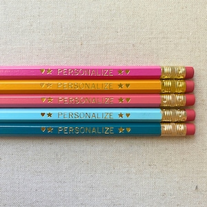 Personalized Pencil Set, 5 Custom Gold Foil Stamped Pencils for Teachers and Students, Unique Engraved Name Stationery Gift, Bulk Gifts