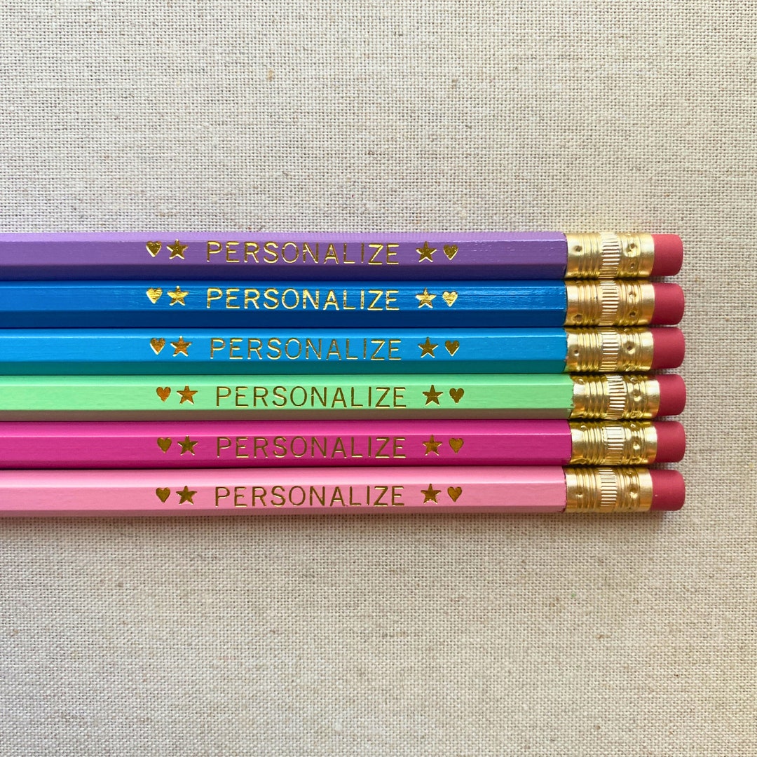 Personalized Pencil Set, 6 Custom Gold Foil Stamped Pencils for