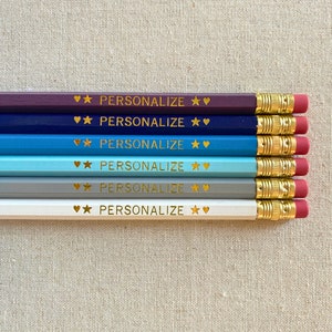 Personalized Pencil Set, 6 Custom Gold Foil Stamped Pencils for Teachers and Students, Unique Engraved Name Stationery Gift, Bulk Gifts