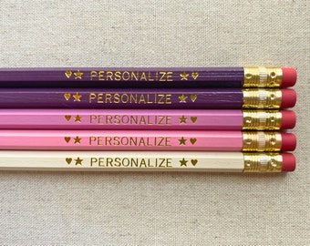 Personalized Pencil Set, Gold Foil Name Pencils, Custom School Supplies, Teacher Gift, Student Gift