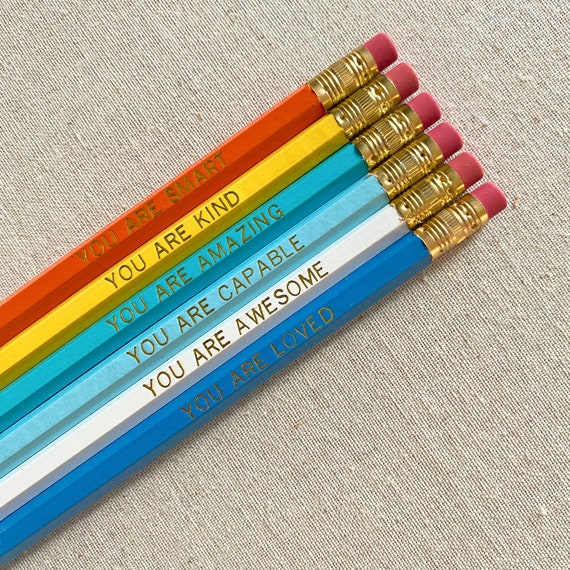 Affirmation Pencil Set Engraved Pencils Name Pencils Ticonderoga Pencils  Words of Affirmation Teacher Appreciation 