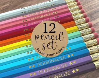 Personalized Pencils, 12 Pencil Set, Stocking Stuffer, Christmas Gift for Kids, For Teachers, For Tween Girls, Back to School, Gift for Her