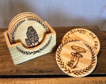 Woodburned Mushroom Coasters (set of 6)