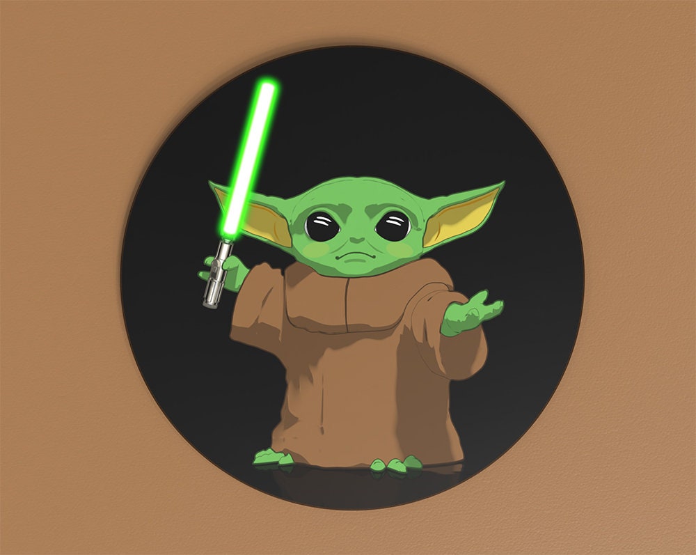 Baby Yoda Coaster with lightsaber Mandalorian Baby Yoda Etsy