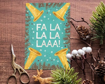 Fa la la la Christmas card/Illustrated Funny Festive Holiday Greetings Card/Xmas Card