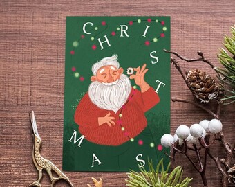 Santa Ho ho ho Enjoy Christmas card with a fun and festive design/Illustrated Funny Festive Holiday Greetings Card/Xmas Card