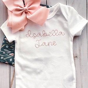 Embroidered name bodysuit, large font