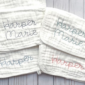 Personalized, embroidered burp cloth for baby