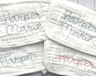 Personalized, embroidered burp cloth for baby