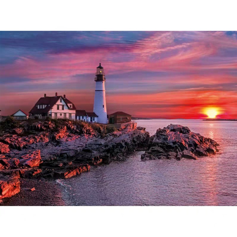 Family Mural Full Diamonds 5D DIY Diamond Painting Sunset Lighthouse Embroidery Set Cross Stitch Crafts