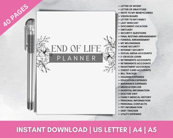 End of Life Planning For Him For Her Printable Binder End of Life Checklist Complete Guide