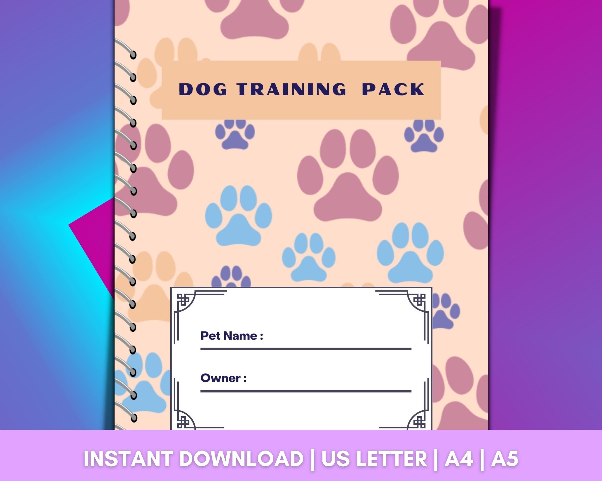 Dog Training Pack Dog Training Journal Tracking Chart Puppy Training ...