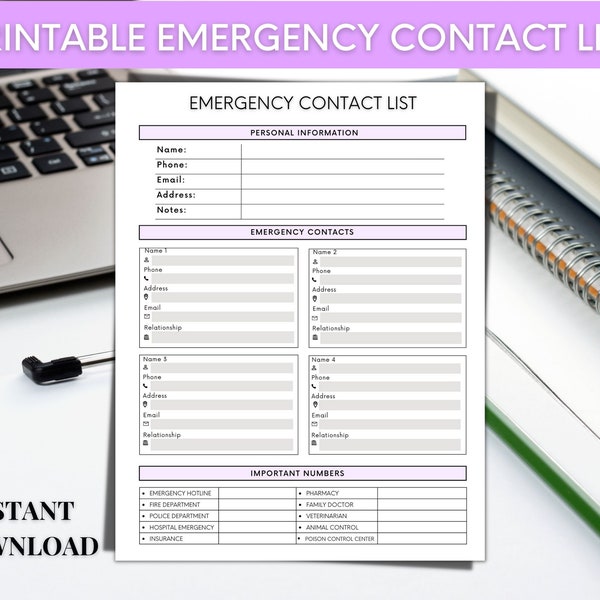 Emergency Contact, Sheet Editable Emergency Info Form ,Contact Information