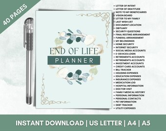 End of Life Planning For Him For Her Printable Binder End of Life Checklist Complete Guide