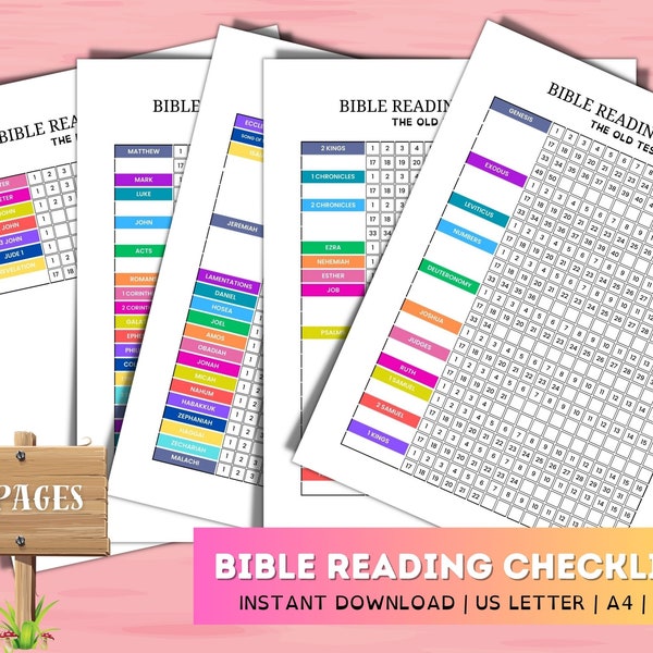 Bible Reading Tracker Bible Reading Log Checklist Bible Study Planner Bible Tracker Christian Planner Scripture Reading Chart