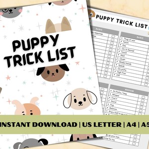 Puppy Tricks List Puppy Training and Tricks Checklist Basic Medium and Hard Command Obedience Tracker