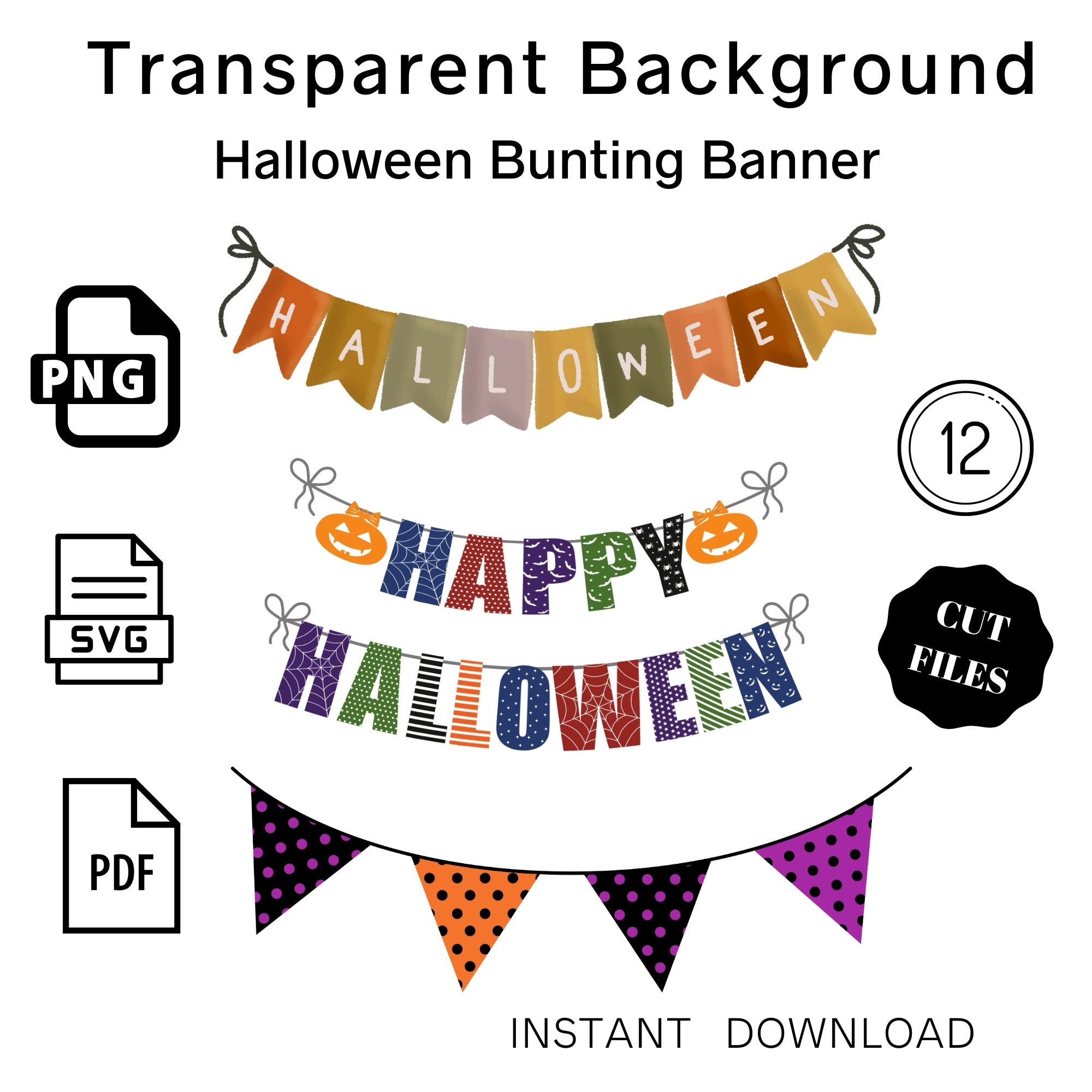 Halloween Bunting SVG Files Halloween Party PNG Flags - Etsy