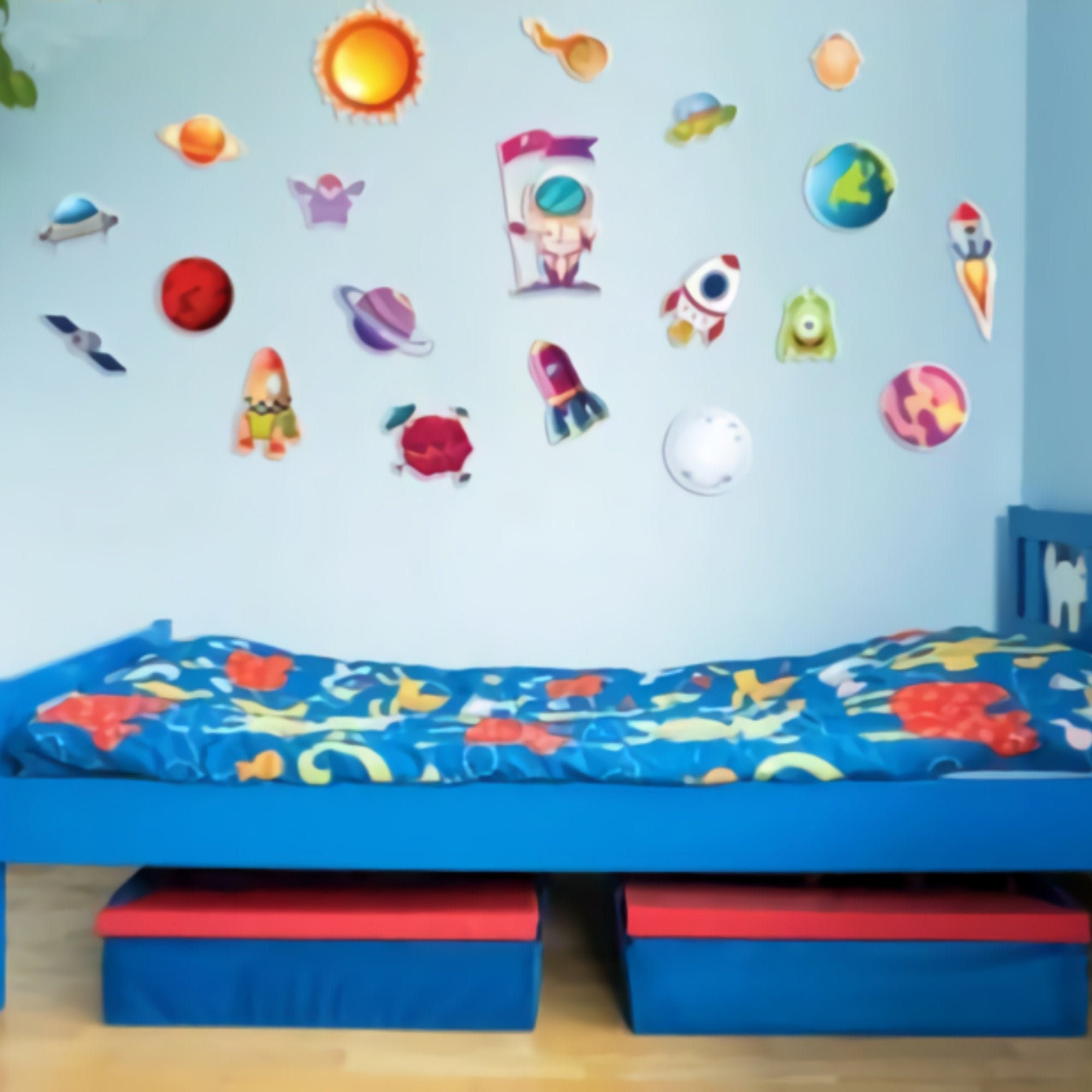 Space Themed Wooden Wall Decoration Set Baby Room For Little Etsy