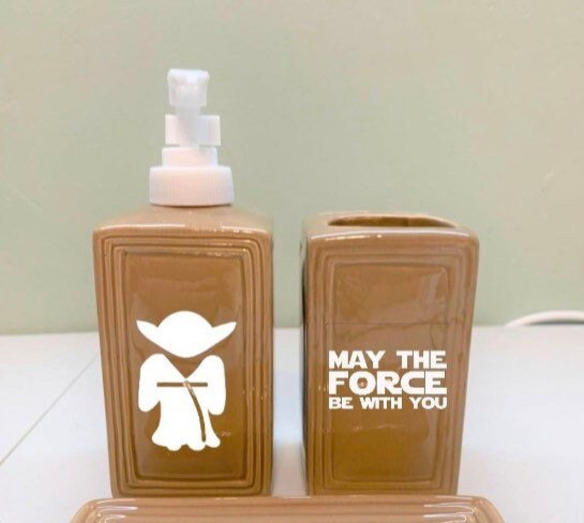Star Wars Yoda Inspired Bathroom Accessories Soap Dispenser Etsy