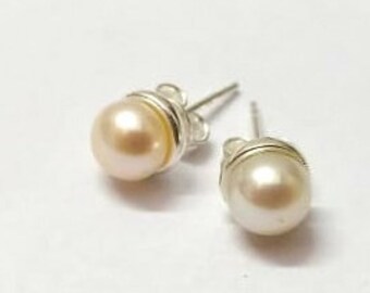 pearl Stud Earrings -925 Sterling Silver- River Pearl Studs- Minimalist Earrings- Pearl Jewelry