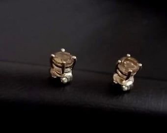 Smoky Topaz Stud Earrings -925 Sterling Silver-  Brown Gemstone Studs- Minimalist Earrings- Smoky Topaz Jewelry