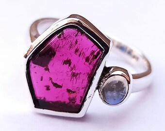 925 Sterling Silver Handmade Ring With Natural Pink Tourmaline Slice Gemstone,925 Silver Jewelry,Minimalist Jewelry,Pink Tourmaine Rings