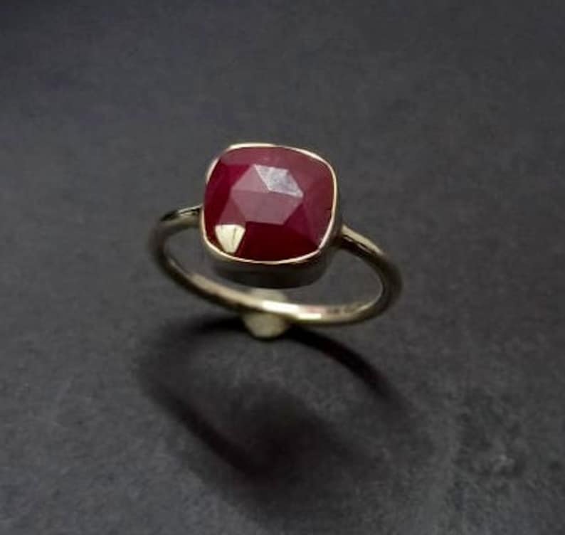 Cushion Shape Gemstone,925 Stamped Jewelry 925 Sterling Silver Handmade Ring With Natural Ruby Checker Cut Gemstone