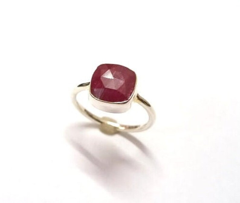 Cushion Shape Gemstone,925 Stamped Jewelry 925 Sterling Silver Handmade Ring With Natural Ruby Checker Cut Gemstone