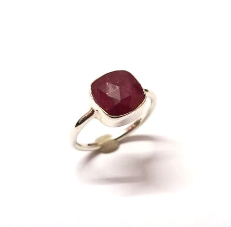 Cushion Shape Gemstone,925 Stamped Jewelry 925 Sterling Silver Handmade Ring With Natural Ruby Checker Cut Gemstone