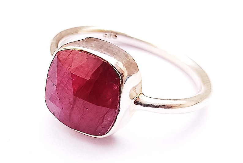 Cushion Shape Gemstone,925 Stamped Jewelry 925 Sterling Silver Handmade Ring With Natural Ruby Checker Cut Gemstone