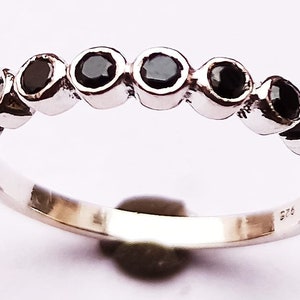 925 Sterling Silver Eternity Ring With Natural Black Spinel Faceted Gemstone, Round Shape Gemstone, 925 Silver Jewelry