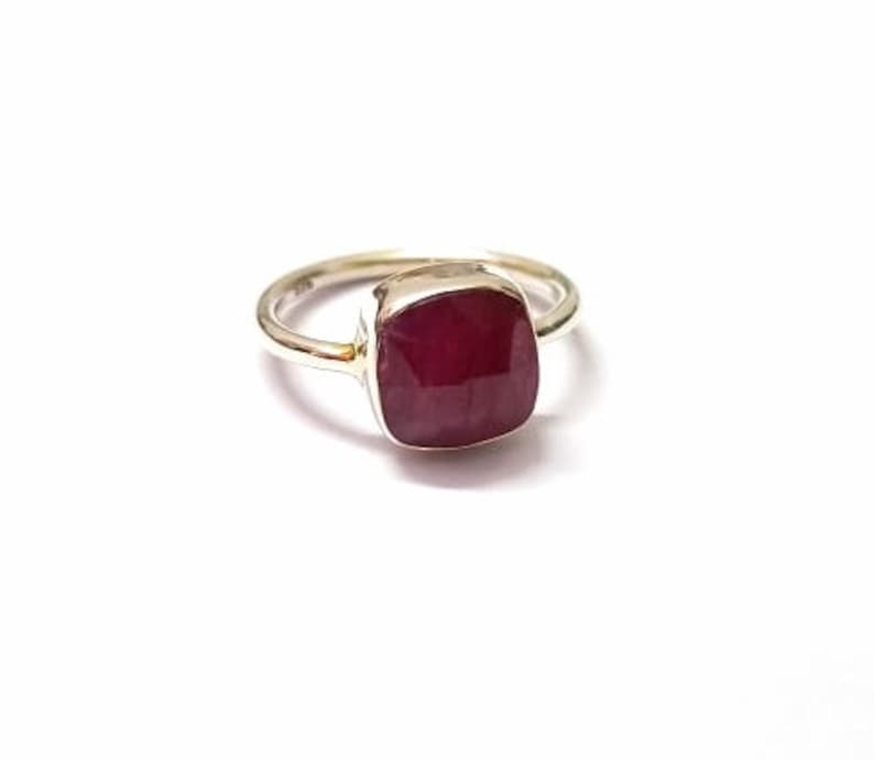 Cushion Shape Gemstone,925 Stamped Jewelry 925 Sterling Silver Handmade Ring With Natural Ruby Checker Cut Gemstone