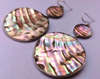 Long Pink Abalone Earrings, Thin Pink Abalone Earrings, 2.7 Inches, Abalone Shell Earrings, Large Abalone Earrings, Gift for Her
