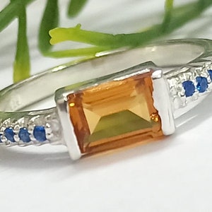 925 Sterling Silber Handgemachter Ring mit natürlichem Citrin facettierten Edelstein und Farbe Zirkon, Rechteck form Edelstein,925 Silber Schmuck