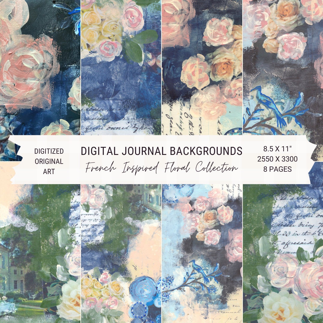 Journal Backgrounds Css French Floral Journal Backgrounds: Mixed Media Art (PDF Files) - Etsy