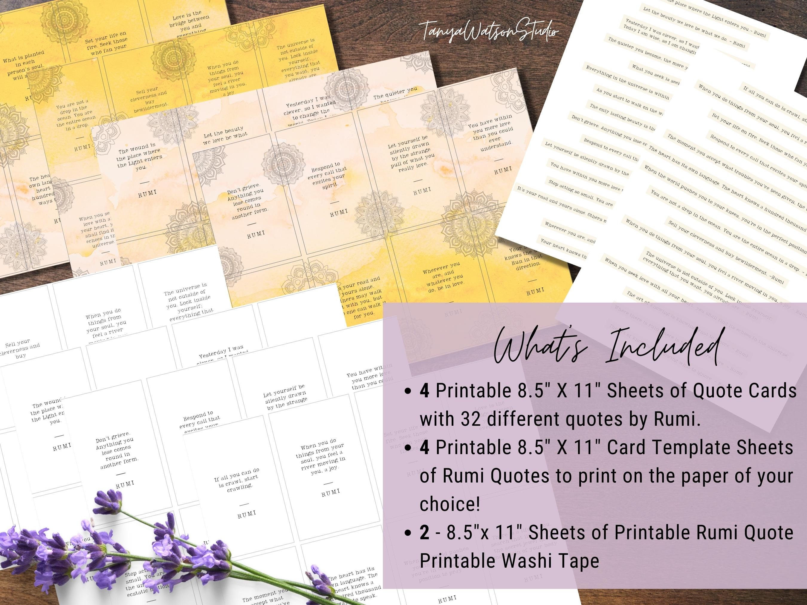 Print Pads Rumi Rumi Quote Cards: Printable Washi Tape & Journal Template (digital ...