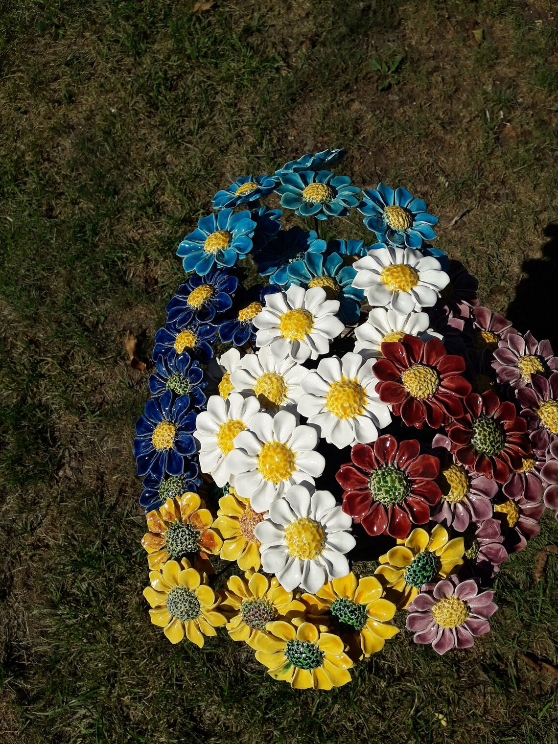 Ceramic flower decorationYard Art Garden Colorful flower Etsy