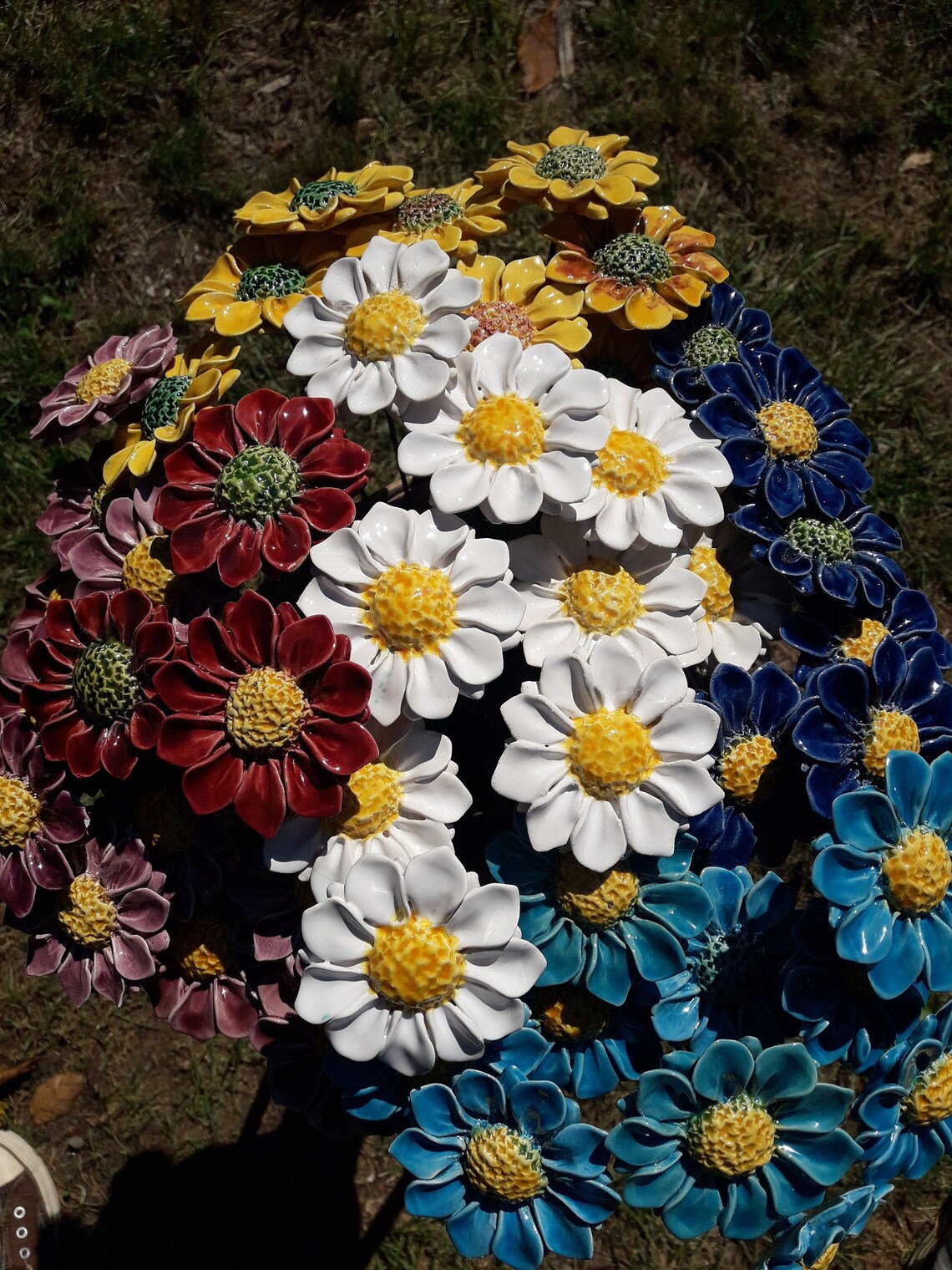 Ceramic flower decorationYard Art Garden Colorful flower Etsy