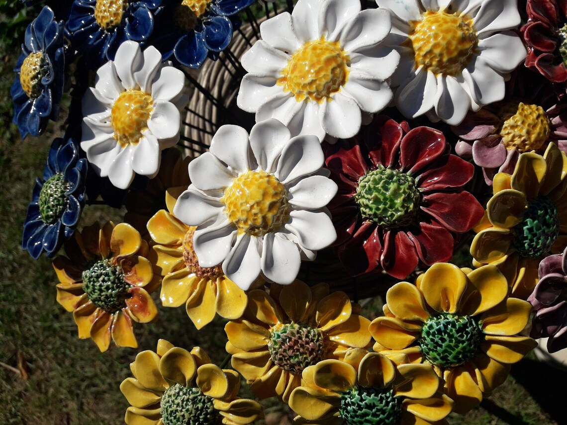 Ceramic flower decorationYard Art Garden Colorful flower Etsy